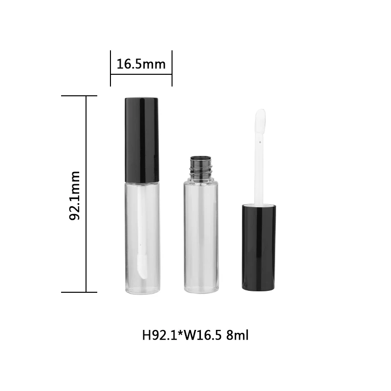 
New Product Empty Plastic Matte Black Round Shape Lip Gloss Cases for Cosmetics Packaging Wholesale 