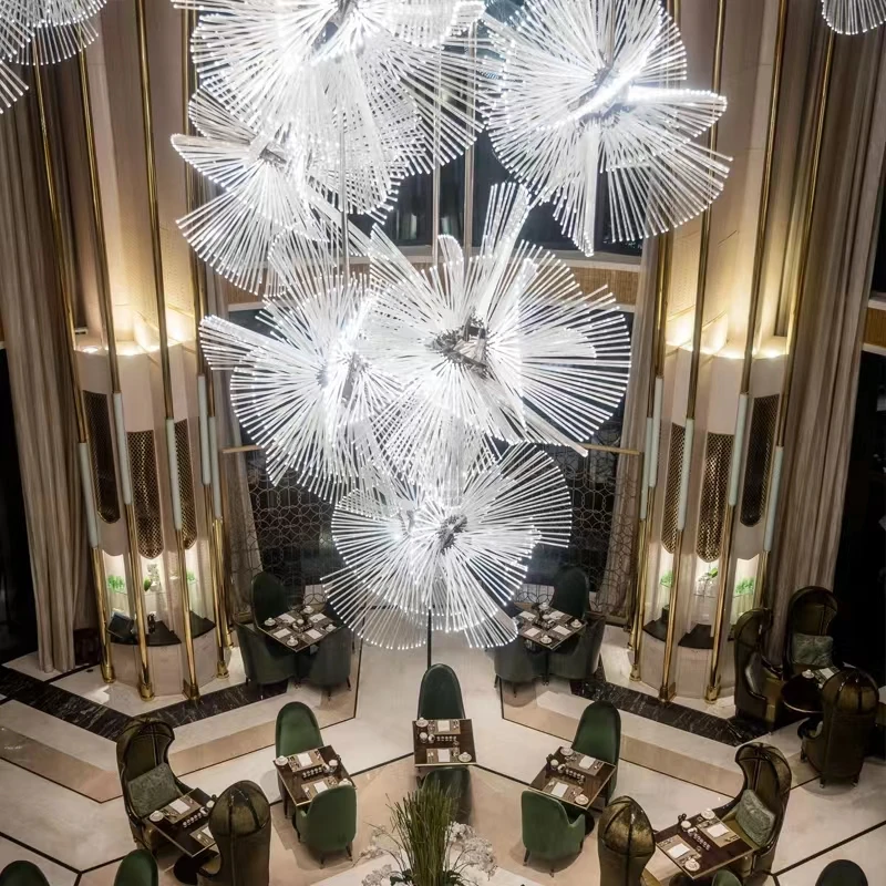 Clear crystal tube combination modern DIY dandelion flower pendant light ceiling lighting for hotel foyer restaurant villa stair