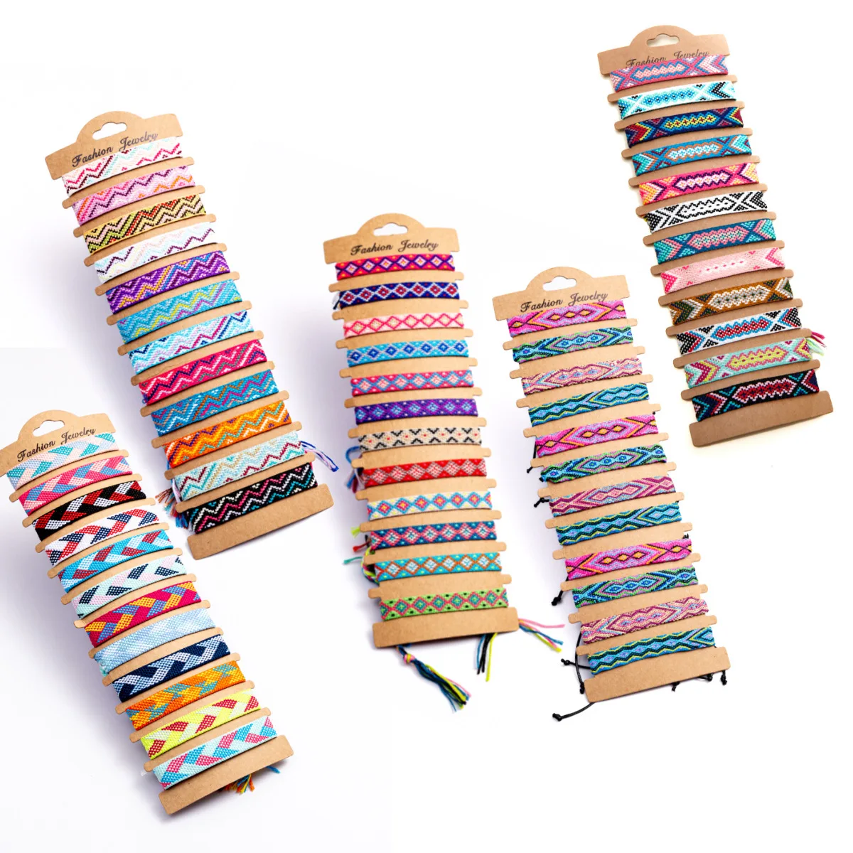 RST Nepal Ethnic Colored Ribbon Wide Face Strings Rope Bracelets Set Adjustable Leather Friendship Bracelet With Card