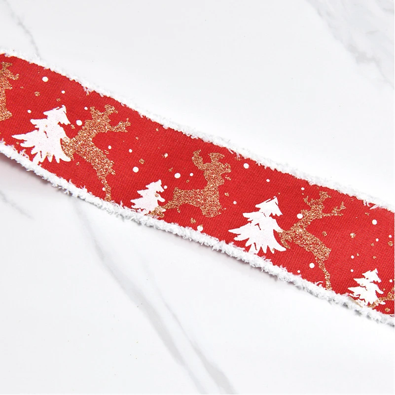 Custom Christmas Classic Red Velvet Double Face Printed Ribbon Merry Christmas Gift Decoration Silk Satin Grosgrain Ribbon
