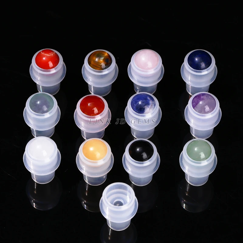 JD 5ml 10ml Thick Glass Roll On Essential Oil Bottle Accessories Natural Rock Quartz Amethyst Round Bead Roller Ball