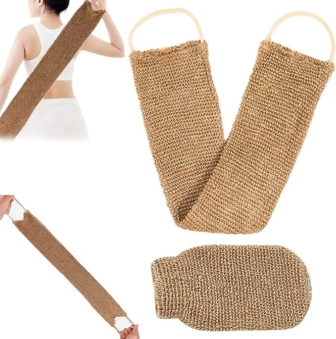 Отшелушивающая и отшелушивающая перчатка для спины, джутовый Отшелушивающий Скруббер для спины с ручками, двухсторонний скраб для тела, полотенце и перчатки для душа