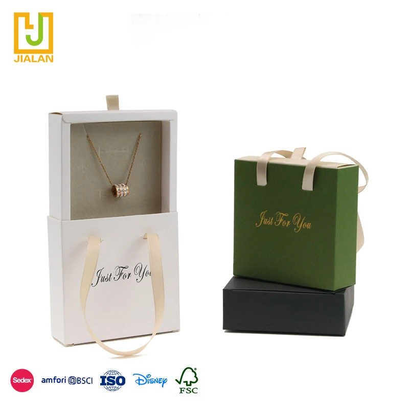 Portable Green Jewelry Pull-out Girl Necklace Earrings Ring Bracelet Paper Packaging Gift Box With Velvet Tray