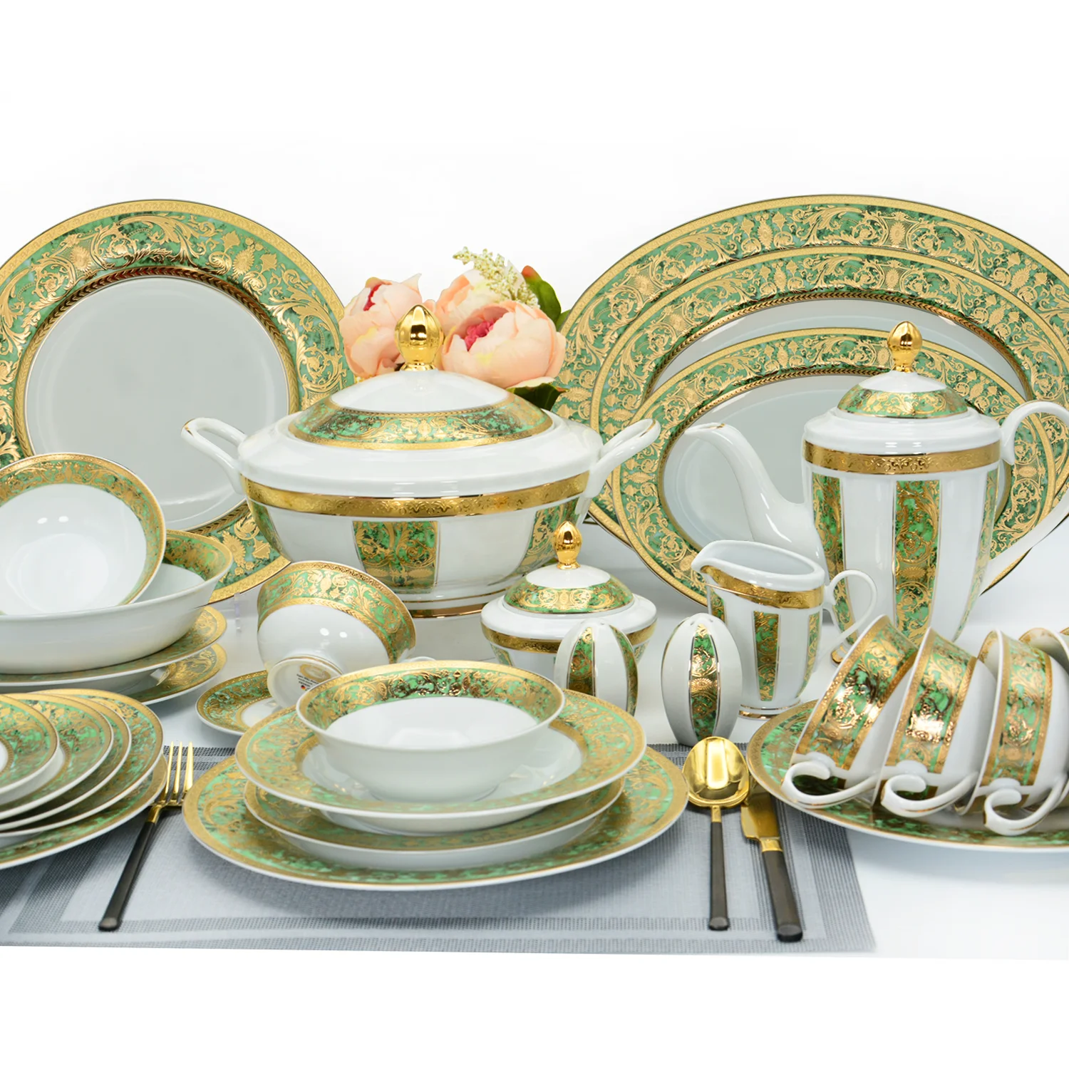luxury embossed gold tableware royal style bone china dinnerware porcelain dinner sets