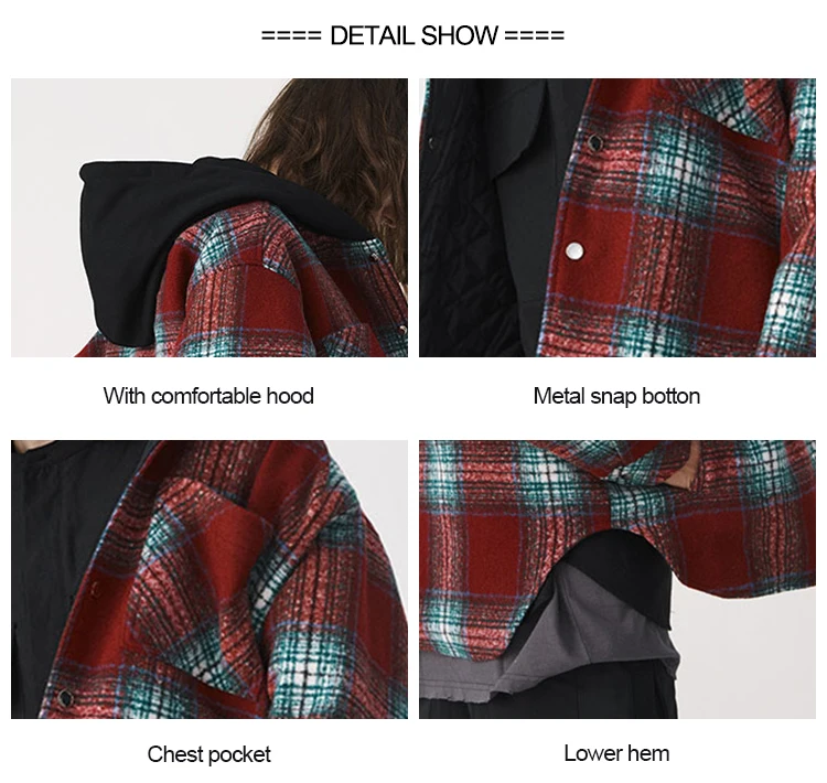 
plaids hoodies quilted jacket customized streetwear windbreaker flannel shirt jacket 