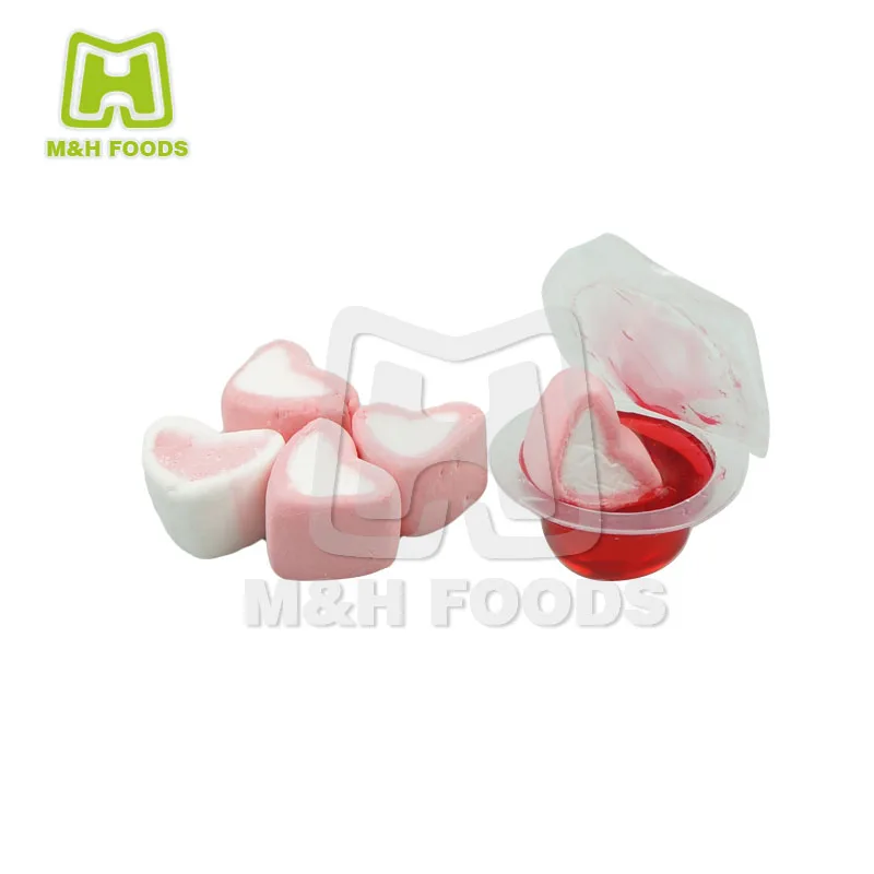 Sweet Cotton Candy Mini Heart Shaped Marshmallow Candy with Fruity Jam in Cups