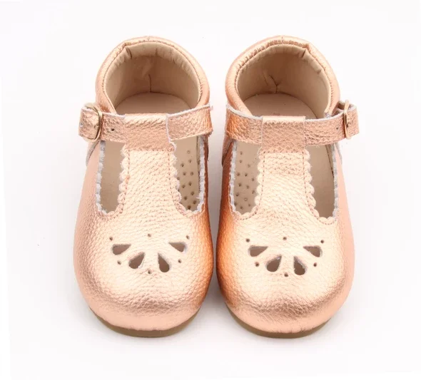 100% Leather Upper Baby And Toddler Dress Shoe Hard Sole Gold Buckle Baby Girl Shoes