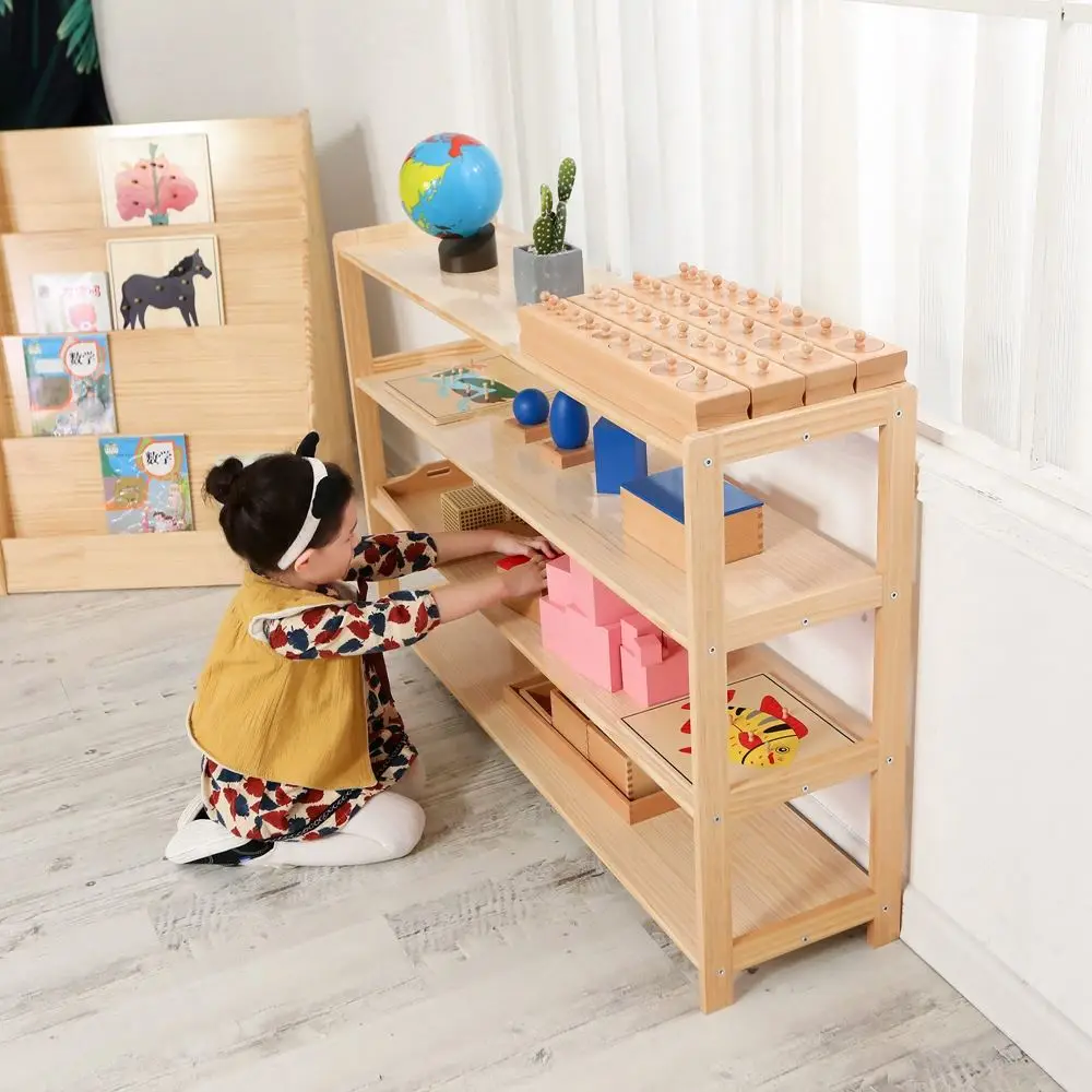 Kids Nursery Wooden Toys Storage Cabinet Furniture Montessori Toy Shelf Storage OrganizerKindergarten Cabinets Storage