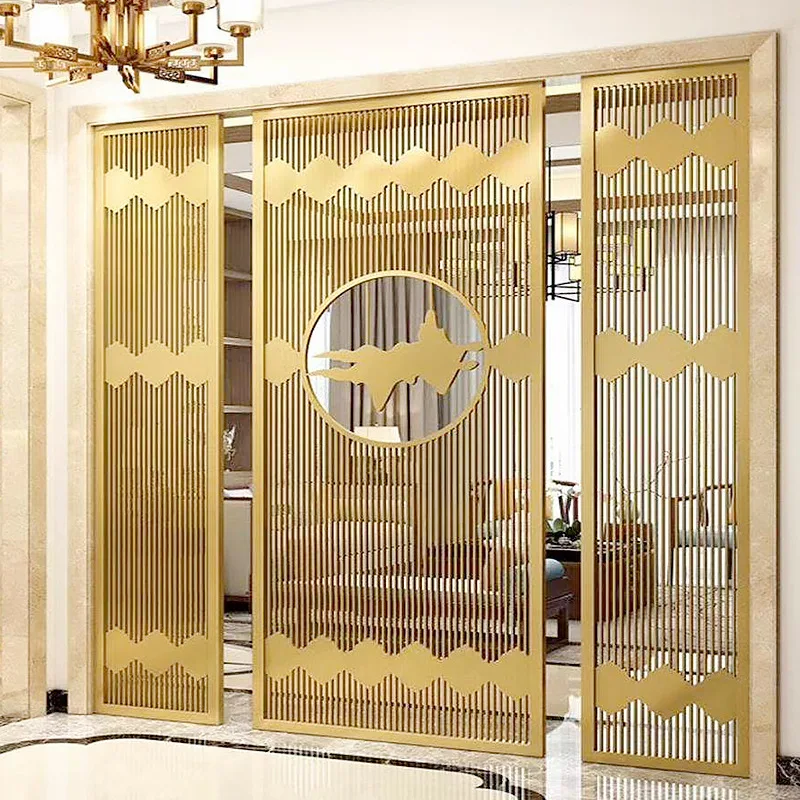 Quality Unique Customized High End Fixed Hotel Stainless Steel Laser Cut Metal Decorative Room Divider Screen Restaurant Shop