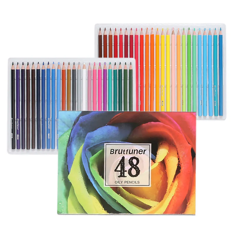 Color Pencils 48 Colors Oily Color Lead 3.0 MM Pine Round Holder Brutfuner Art Sketch Pencil Color Pencil Set