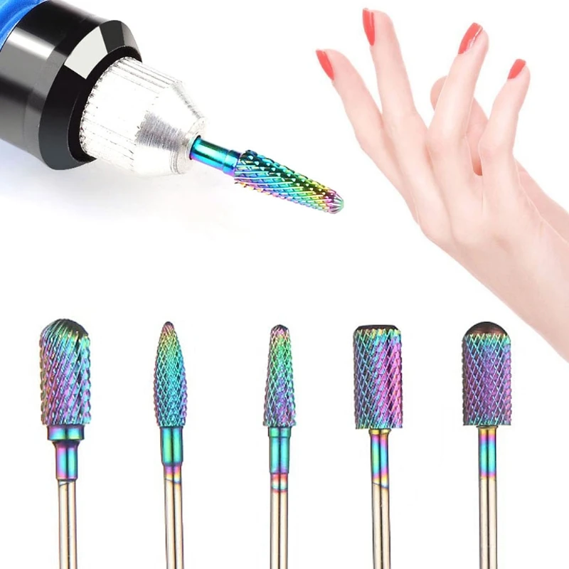 Rainbow Carbide Tungsten Nail Drill Bit Stainless Steel Manicure Cutters Cuticle Clean Milling Cutter Care Tools CO-CD002