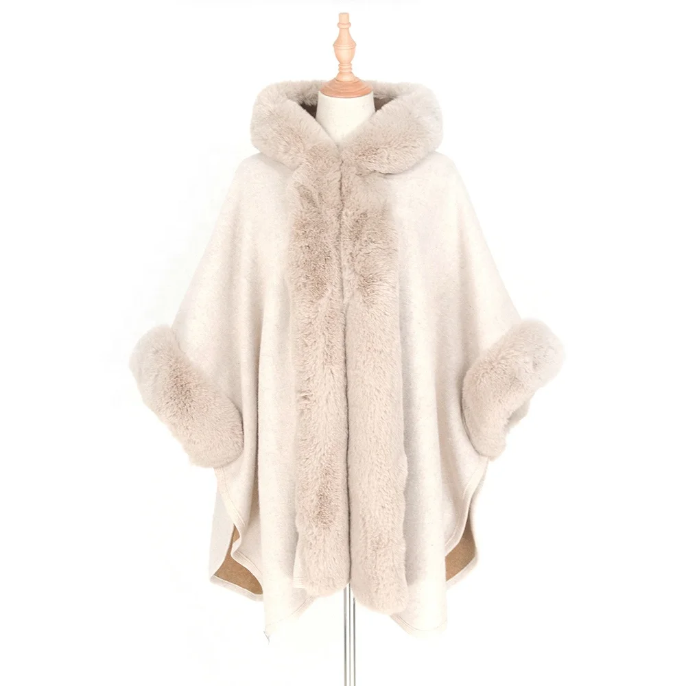 
 Женская накидка в Корейском стиле, искусственный вязаный свитер с капюшоном и кроличьим мехом, шали для платьев  