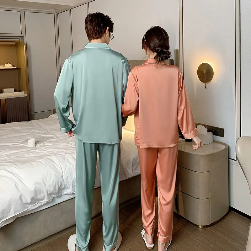 Plus size wonder adult woman womens mens satin ice silk sleepwear sleeping wears ladies couple pajamas sets 2 piece loungewear