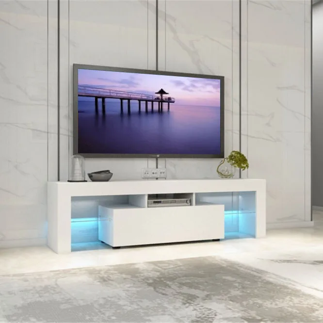 Hot Selling Modern TV Stand White High Gloss Wood TV Unit with LED lighting