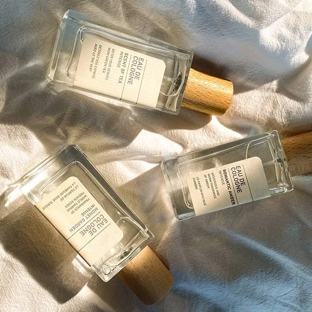 Vietnam Wholesale 100ml Vintage Luxury Refill Square Spray Perfume Bottles With Wooden Cap