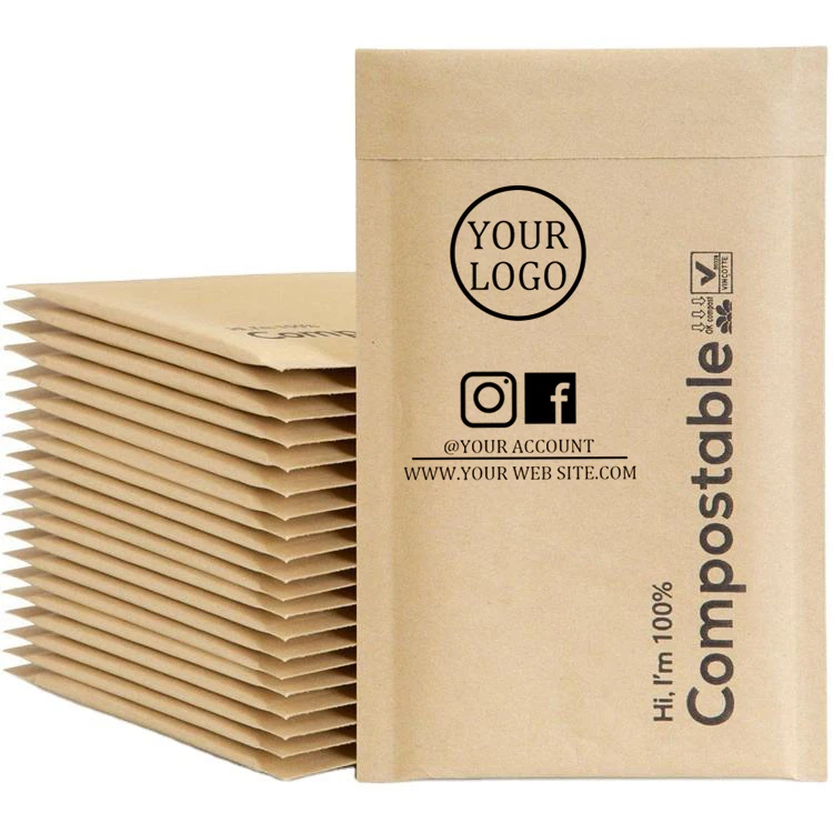 Компостируемые 100% на заказ сотовые мягкие крафт-бумага Экспресс-конверт биоразлагаемые противоударные почтовые пакеты