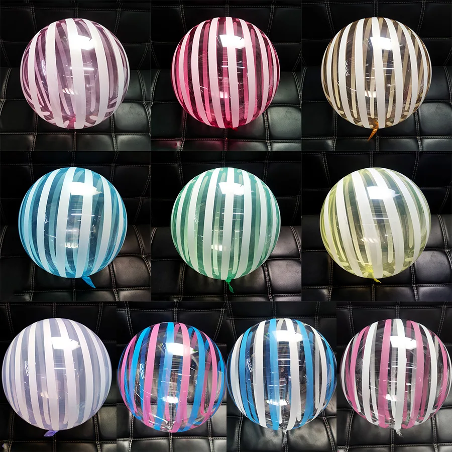 Yiwu SJ New 18 Inch Striped Clear Pvc Bubble Balloon Transparent Tripe BOBO Ballon