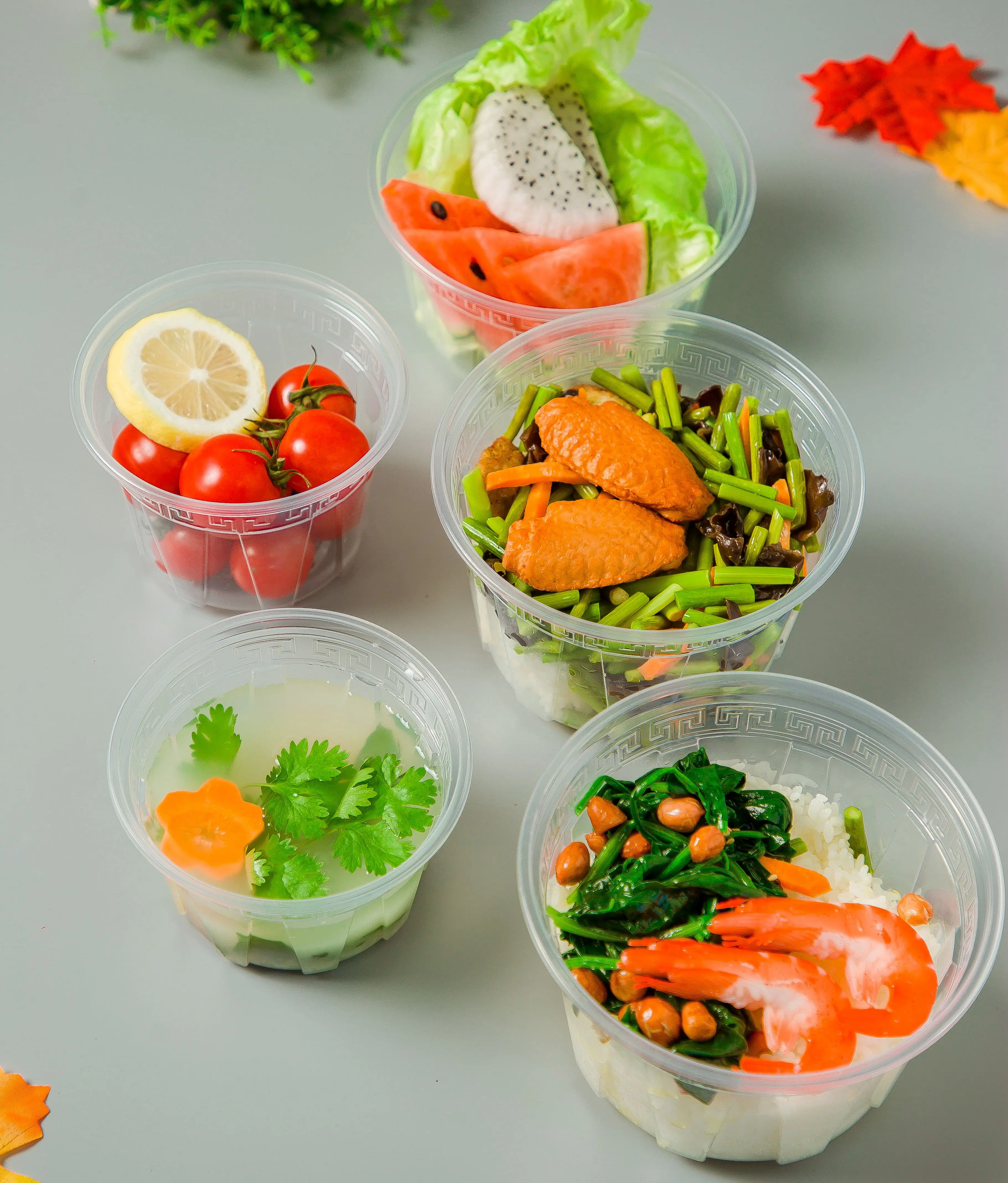 2 Divided Disposable Soup Noodle PP 1500ml  Bowl With Removable Food Tray