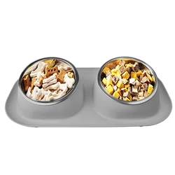 Dog Bowls Double Dog Water and Food Stainless Steel Bowls with Non-Slip Station, Pet Feeder Bowls for Puppy Medium Dogs Cats