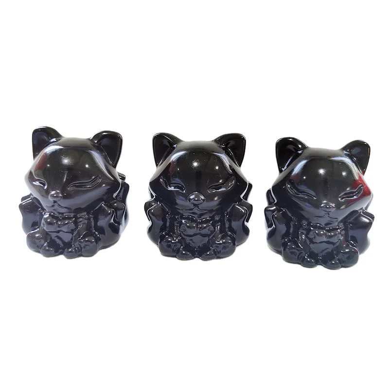
Hot Sale Wholesale Natural Obsidian Cute Fox Carved Polished Ornaments For Gifts LSY 