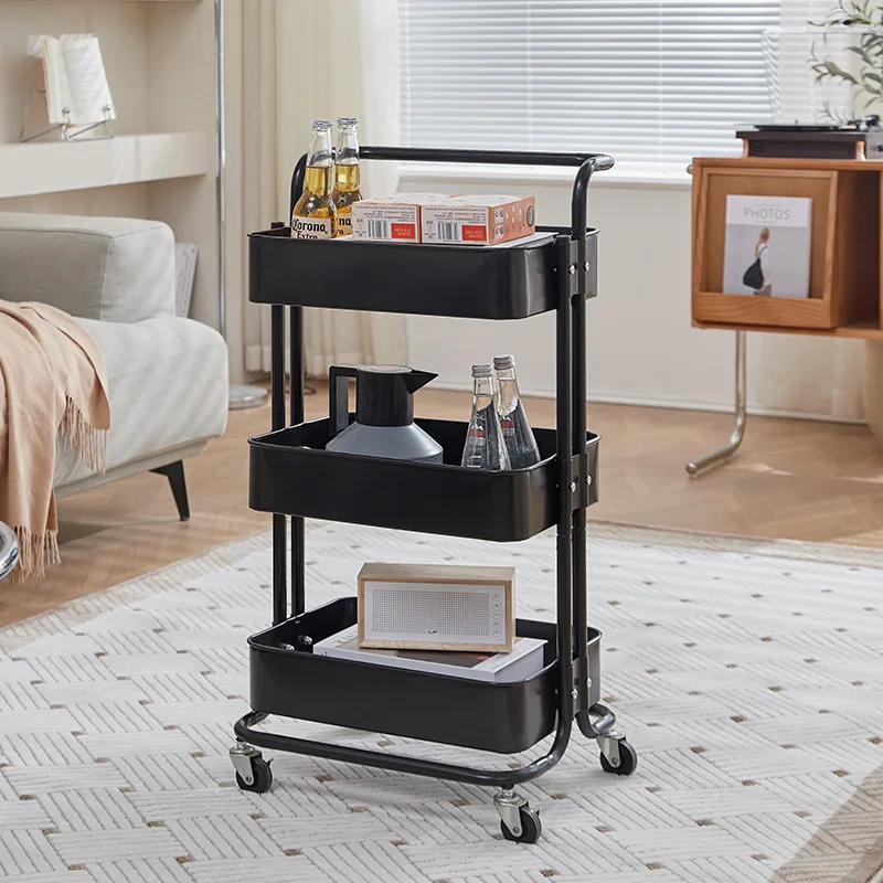 Practical 3-Tier Mobile Storage Rack New Designed Metal Makeup Cosmetic Organizer Trolley Sundry Utility Storage Cart New