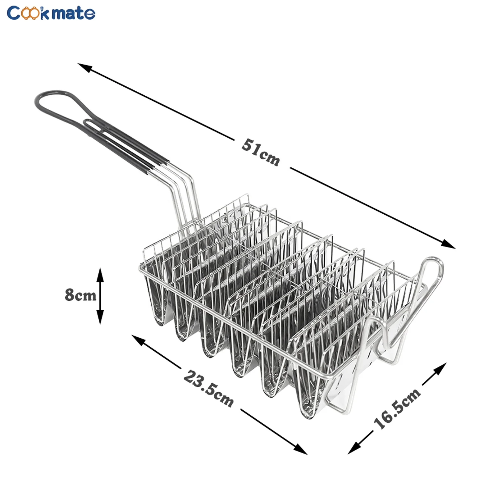 2024 Cookmate Wholesale Kitchenware Small TACO Shell Rectangular Deep Fryer Wire Basket