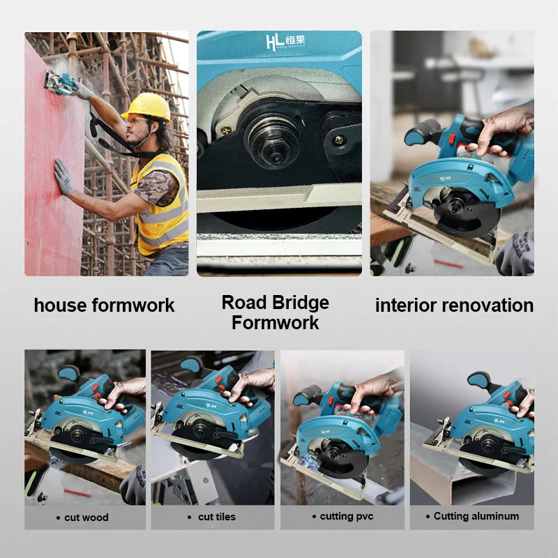 HENGLAI Battery Saw Machine Electric Circular Saw New Model 21V 165mm Cordless Brushless Motor Circular Saw