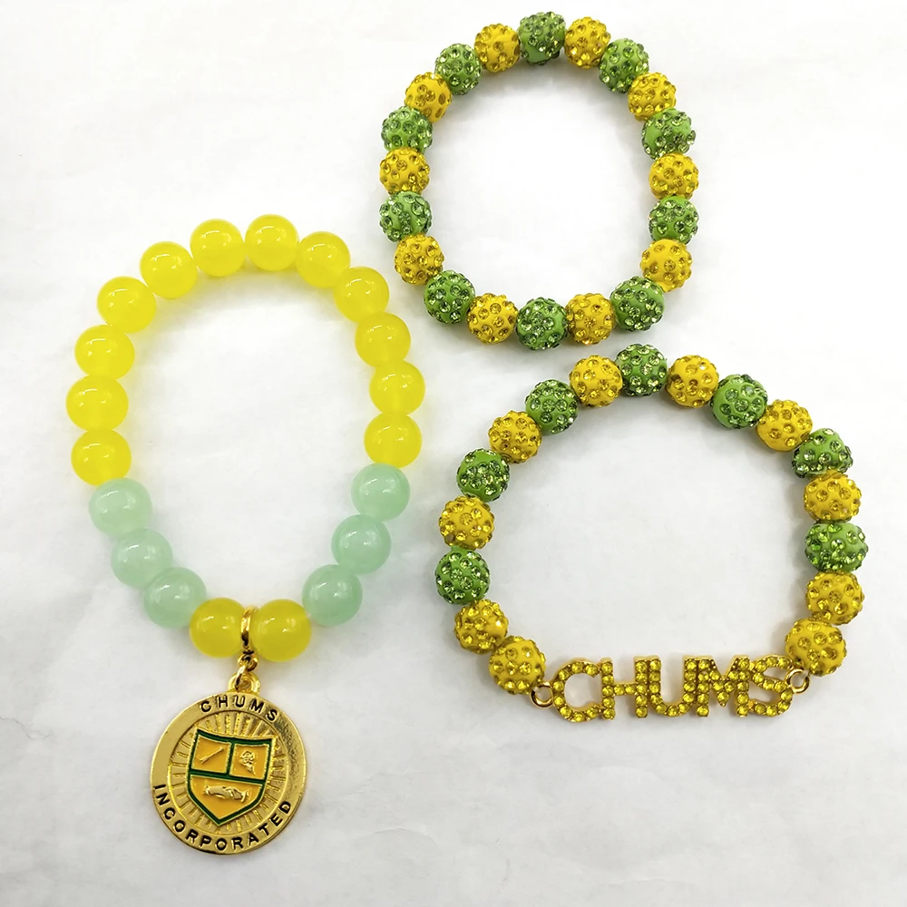 Изготовленный На Заказ CHUMS Inc Stretch Charm браслет желтый и зеленый Женский клуб Bling Chums из крейнского Камня Брошь Ювелирные наборы