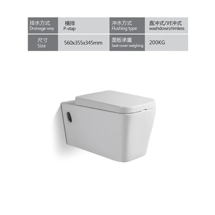Sanitary Wares Manufacturer Ceramic Rimless One Piece Wall Hung Installation Seat WC Toilet