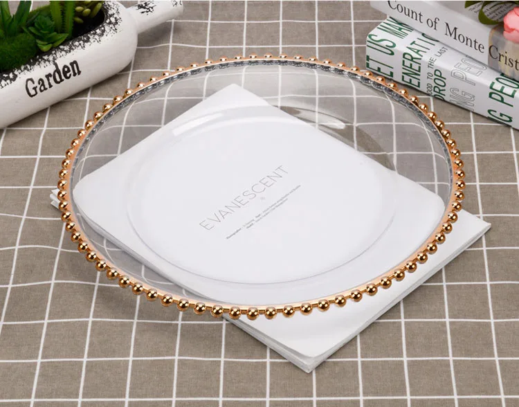 Transparent Plates with Gold Rim 13inch Plastic Charger Plates for Dinner Plates for Weddings Holiday or Party Table Decor