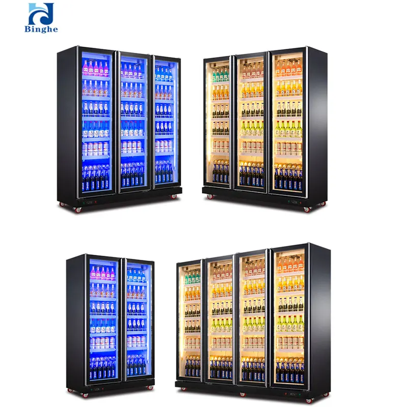 Fresh keeping freezer display cabinet 2 door beverage refrigerated supermarket vertical refrigerator freezer