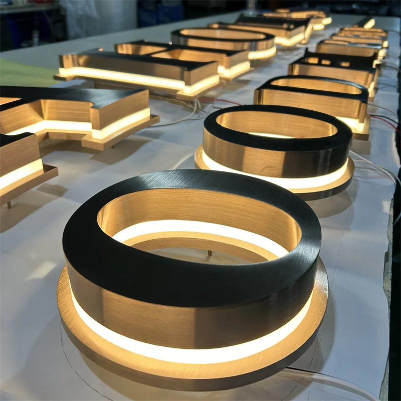 Stainless Steel Brush Mirror Gold Customized Led Round Sign Backlit Electronic Signs Outdoor Luminous Signs