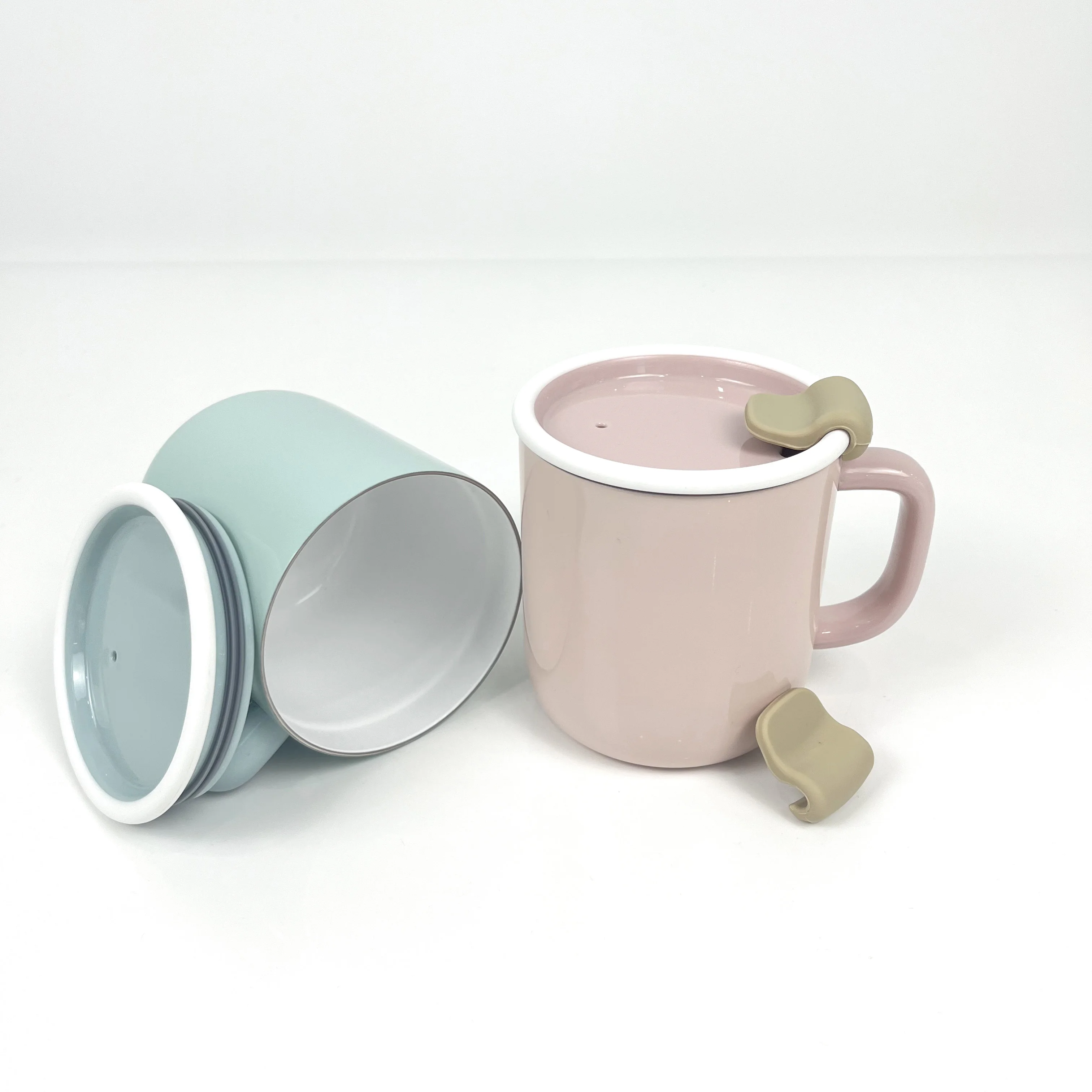 2025 Custom Logo Printed Ceramic Coffee Mug & Latte Mug with Silicone Topper. 430ml Big Month Tumbler with Handle and Lids