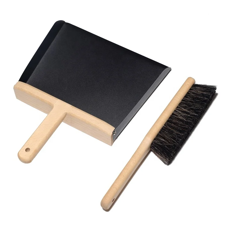 Portable high quality wooden handle bristle and iron big broom dustpan set for cleaning