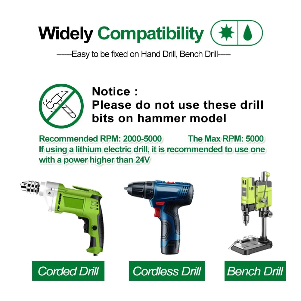 Fryic Eccentric multi drill bit for Wood Plastic Masonry Ceramic Tile Marble, Concrete Masonry Drill Bit Set