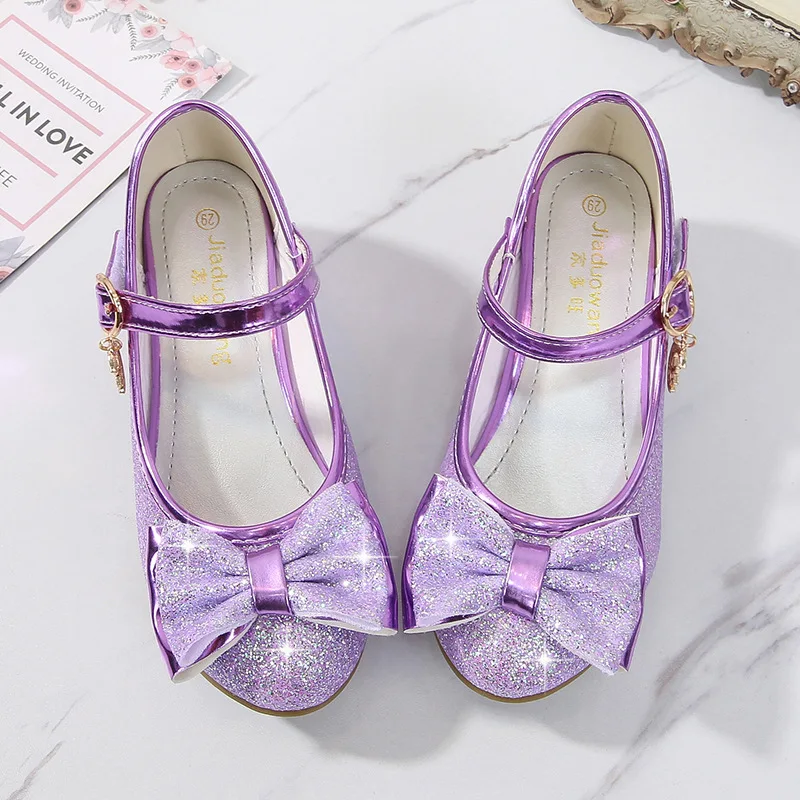 2021 Girls Princess Shoes Butterfly Knot High-Heel Shiny Princess Crystal Shoe Performance Party Shoes Birthday Present