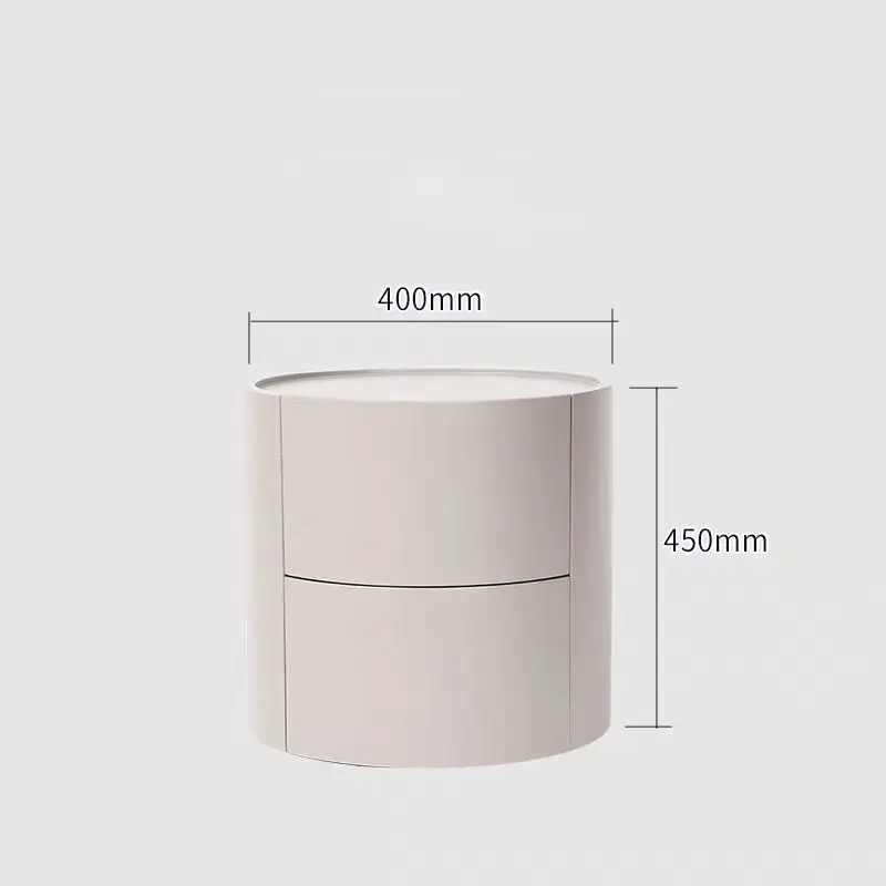 New Light Italian Luxury Pure Color Round Nightstand Solid Wood Beside Table Hotel Bedroom Furniture