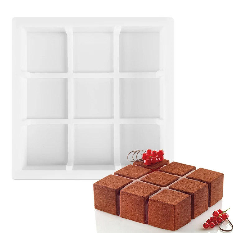 Silicon Cake Molds 3D Of Single Large Hole 9 Squares Tiramisu Mold Platinum Food  Non-Stick Silicone Molde Cake
