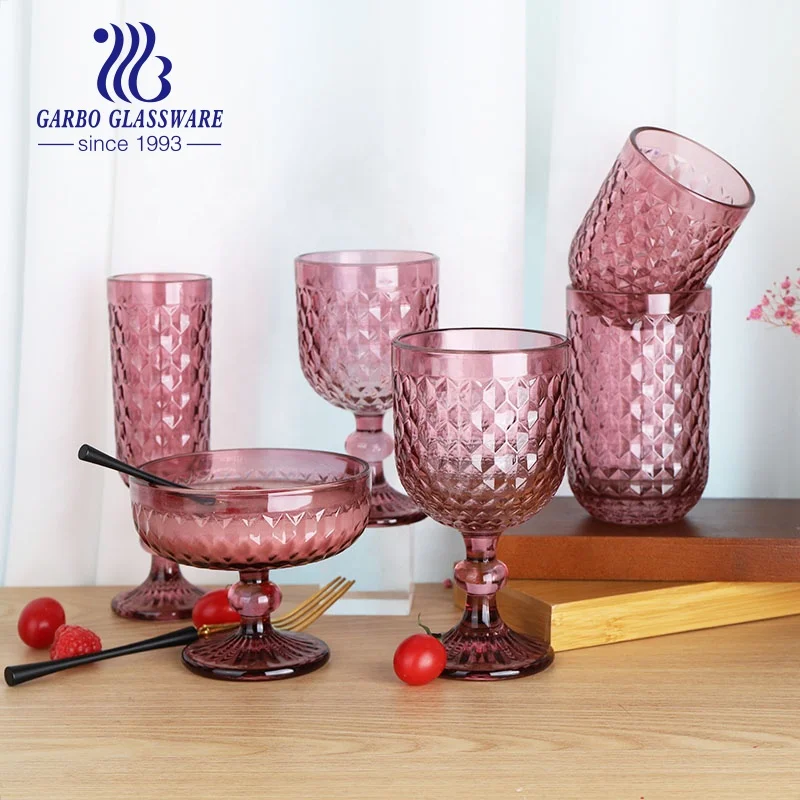Newest solid color glassware series grey color for bar hot sale china supplier decorative glassware dinner glass goblet cup