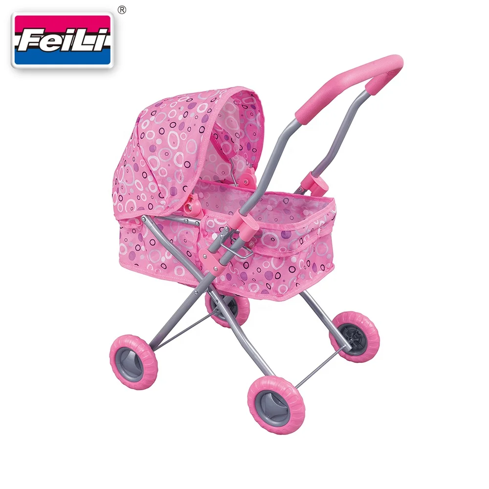 Fei Li Toys Metal Baby Doll Stroller for Dolls Up to 18' Pretend Play Girl Toys Doll Pram Toys