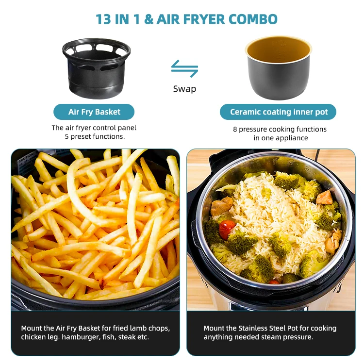 Good Price Big Capacity Stainless Steel Lid Smart Automatic Electric High Pressure Multicooker Air Fryer