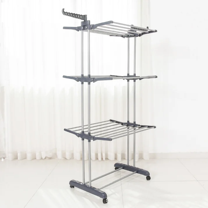 2022 Hot sale small packing folding retractable balcony racks for baby clothes airer hanging rack for clothing store