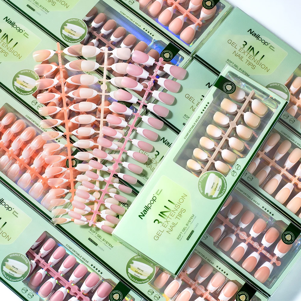Nailpop настраиваемые 3-в-1 миндальный гель для наращивания ногтей ультра-подходят собственные французские наконечники мягкие нюдовые Натуральные Искусственные ногти