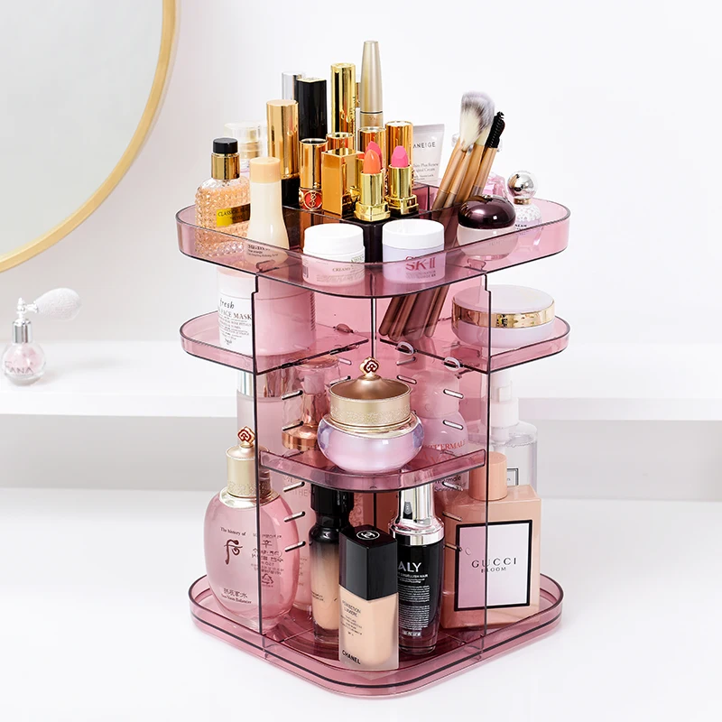 360 Rotating Makeup Organizer, DIY Adjustable Makeup Carousel Spinning Holder Storage Rack, Large Capacity Make up Caddy Shelf