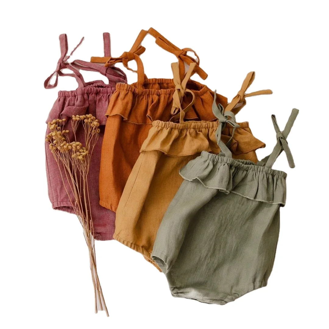 
2021 new baby summer halter romper cotton and linen jumpsuit for girls 