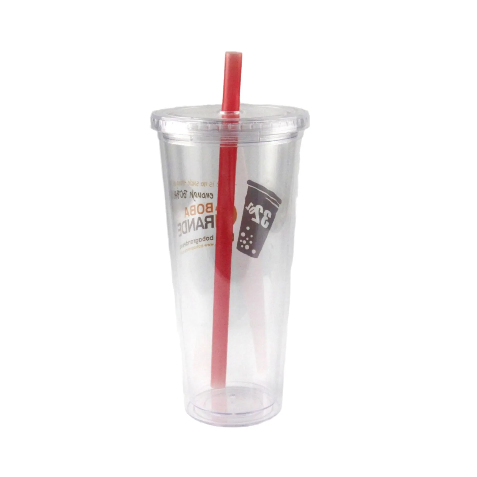 32oz Double Wall Insulated Bubble Tea Cup Plastic Acrylic Iced Coffee Cup with Lid
