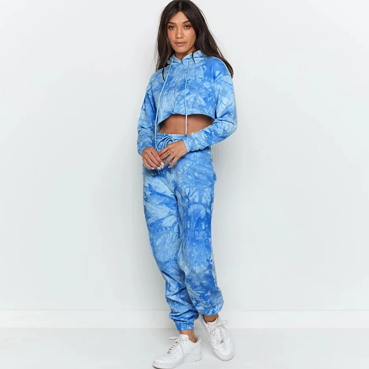 2021 New Hot Style Suit Women Clothing Tie-dye Print Casual Wear Sexy Crop Tops And Pants Set Sport Two Piece Outfits Tracksuit