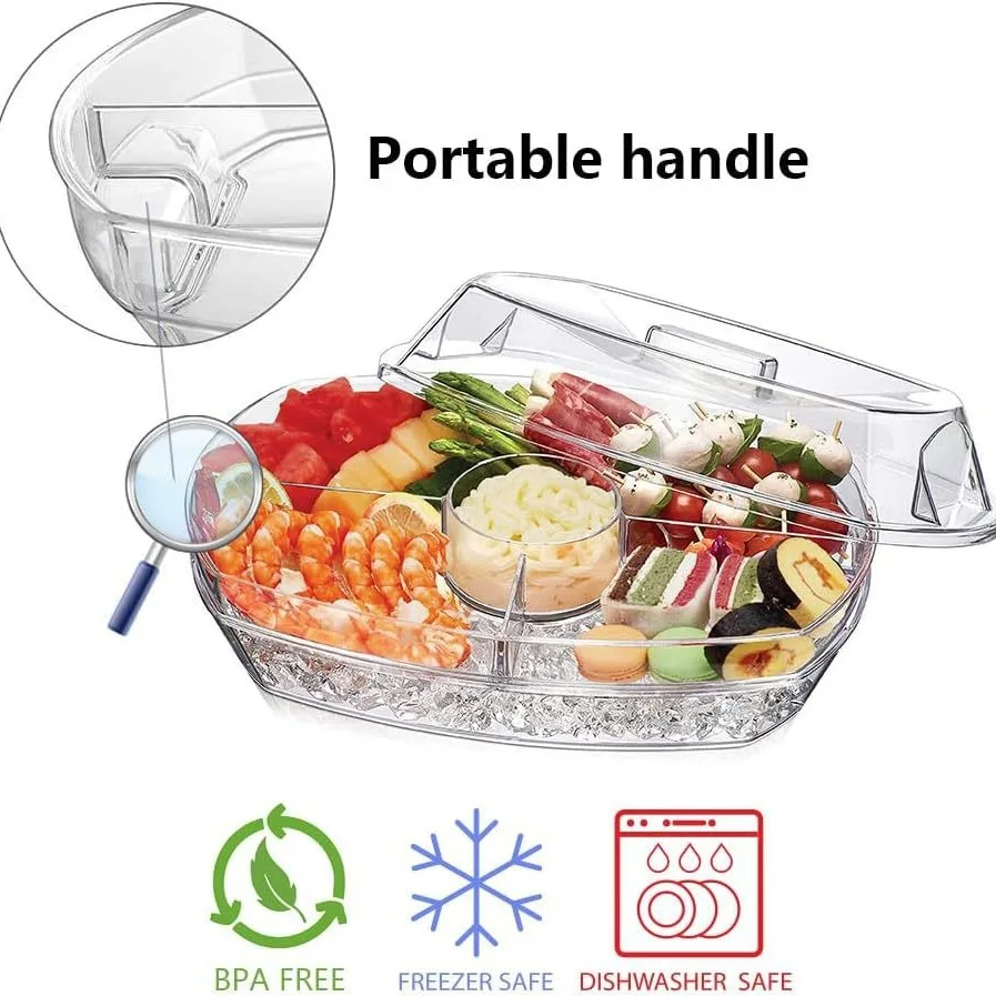 Serving Tray on Ice Chilled Serving Tray That Keep Food Cold Kitchen Chilled Food Bowl Apetizers-On-Ice with Lids