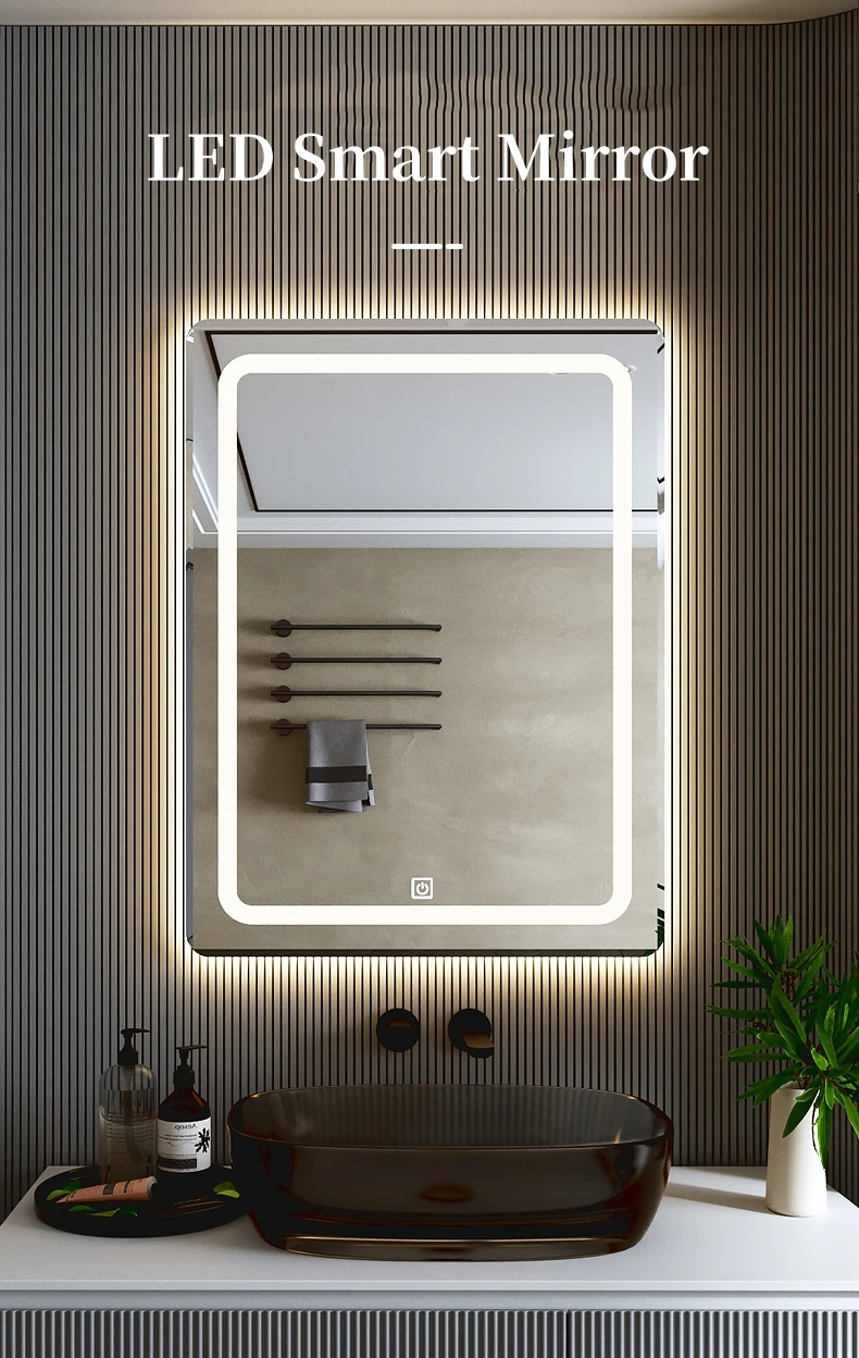 Factory Supply LED Makeup Wall Mirror Rectangular Smart Defogging Touch Sensor Bathroom Washroom Quality Glass Espejo Spiegel