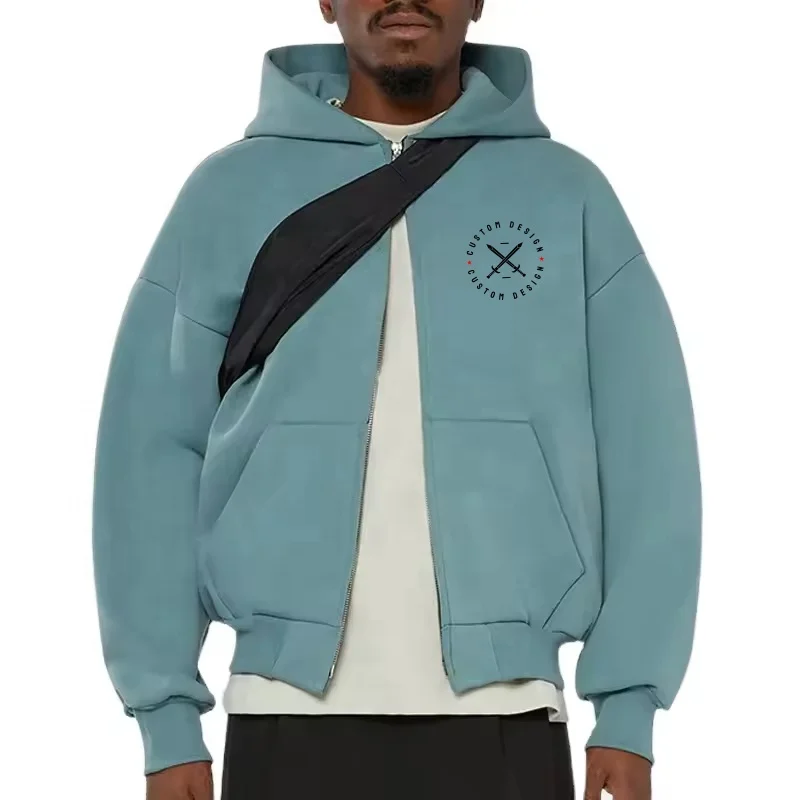 Cotton 500 Gsm Cropped Hoodie Men Streetwear Heavyweight Hoodie Manufacturers Oversized Puff Printing Full Zip Up Hoodie